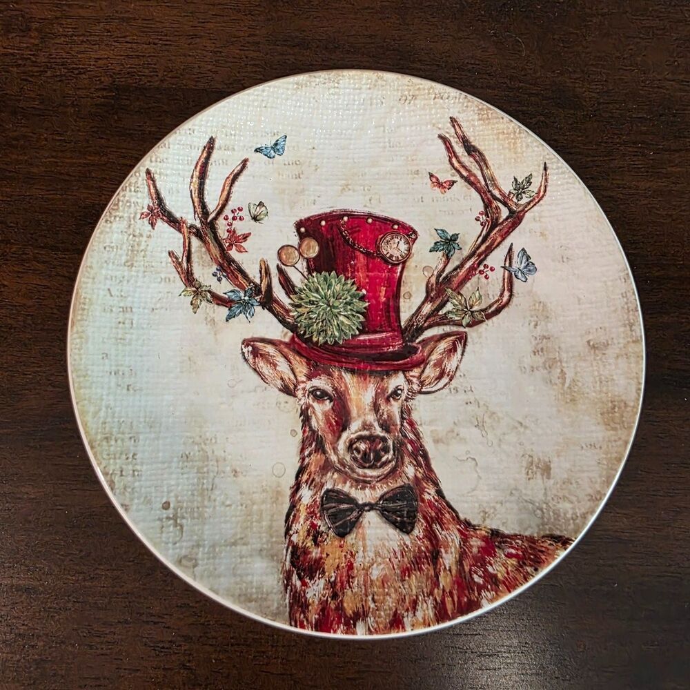Pier 1 Ironstone Deer Salad Dessert Wall decor Plate Antlers Christmas Reindeer